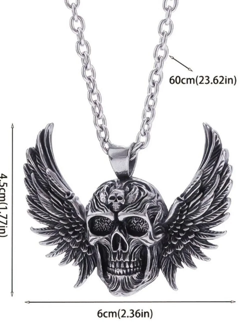 Mens deathwing skull pendant necklace 316L stainless steel